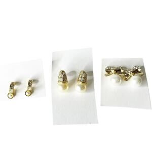 Lot of 3 Vintage Avon Earrings gold tone pearl rhinestone post dainty 90s glam